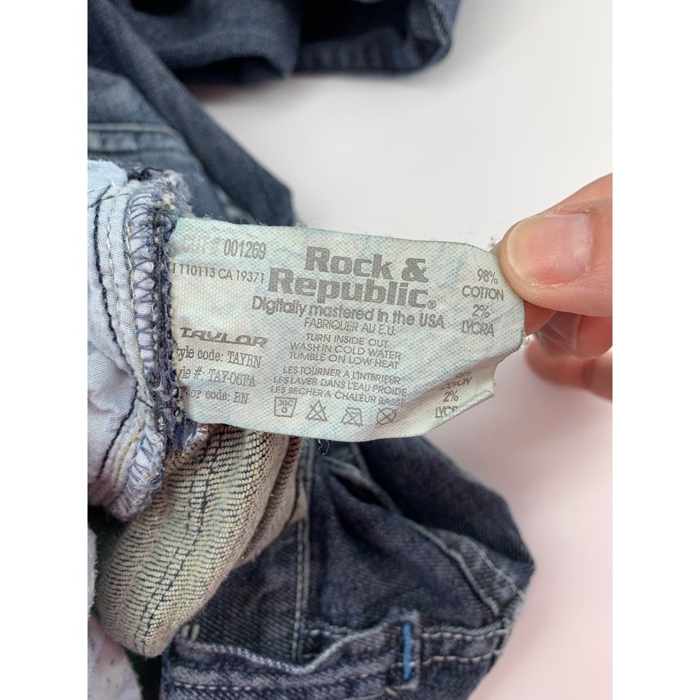 Rock & Republic‎ Jeans Mens 40 Blue Taylor Embroidered Y2K Flap Pocket Fade - Picture 4 of 12